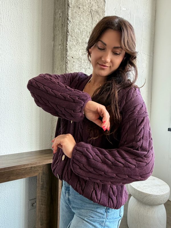 Sweter ze ściągaczami Comfy warkocz śliwka