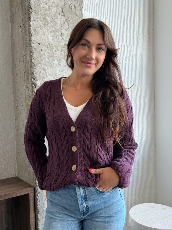 Sweter ze ściągaczami Comfy warkocz śliwka