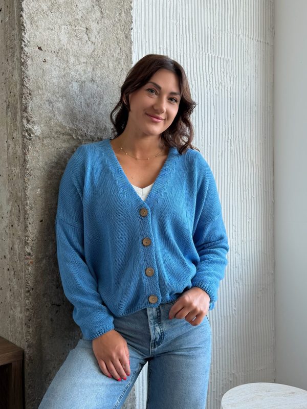 Bawełniany Sweter Comfy gładki niebieski